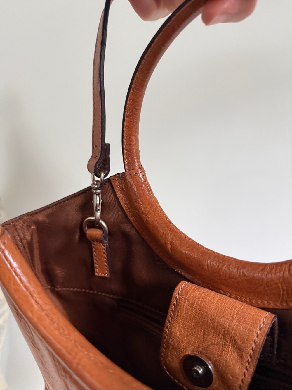 Vintage Fossil Brown Leather Circle-Handle Shoulder Bag - Picture 8 of 15